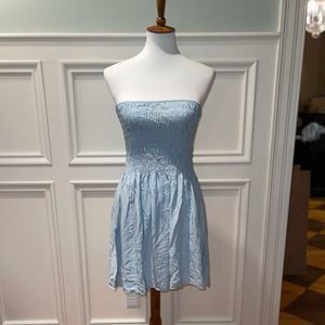 Light blue smocked strapless tunic top dress large